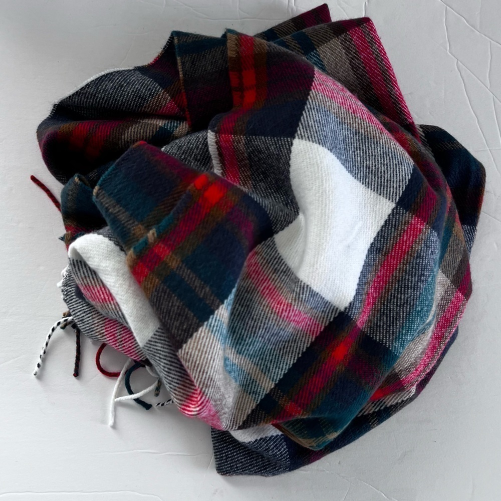 EUC J Crew Cabincore Juniper White Plaid Scarf - Picture 11 of 15